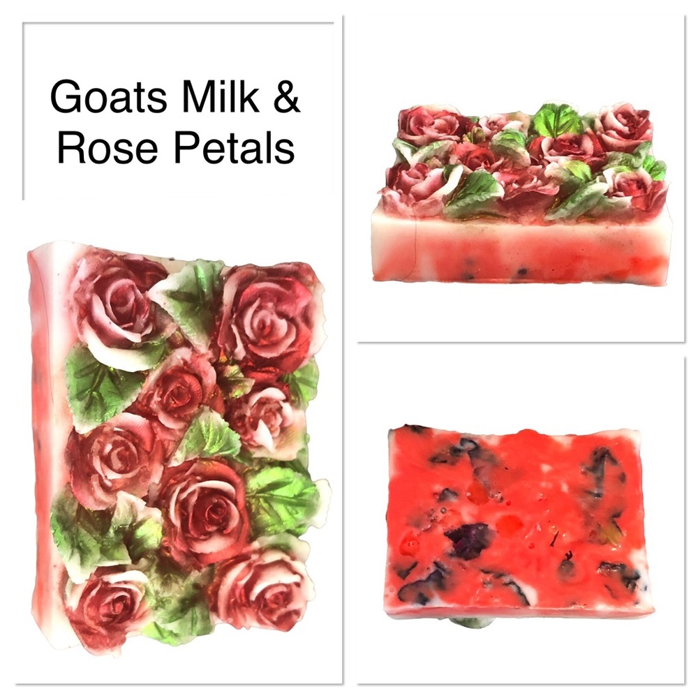 Handmade Moisturizing Goats Milk Soap Rose Scent w/ Petals Hand Pour Lar…